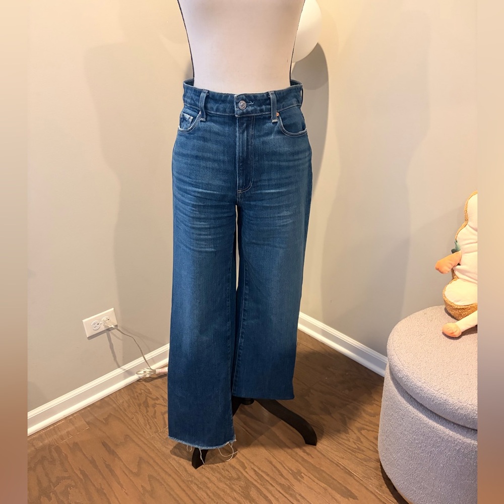 PAIGE Dark Blue Wide Leg Flare Jeans - Picture 3 of 14